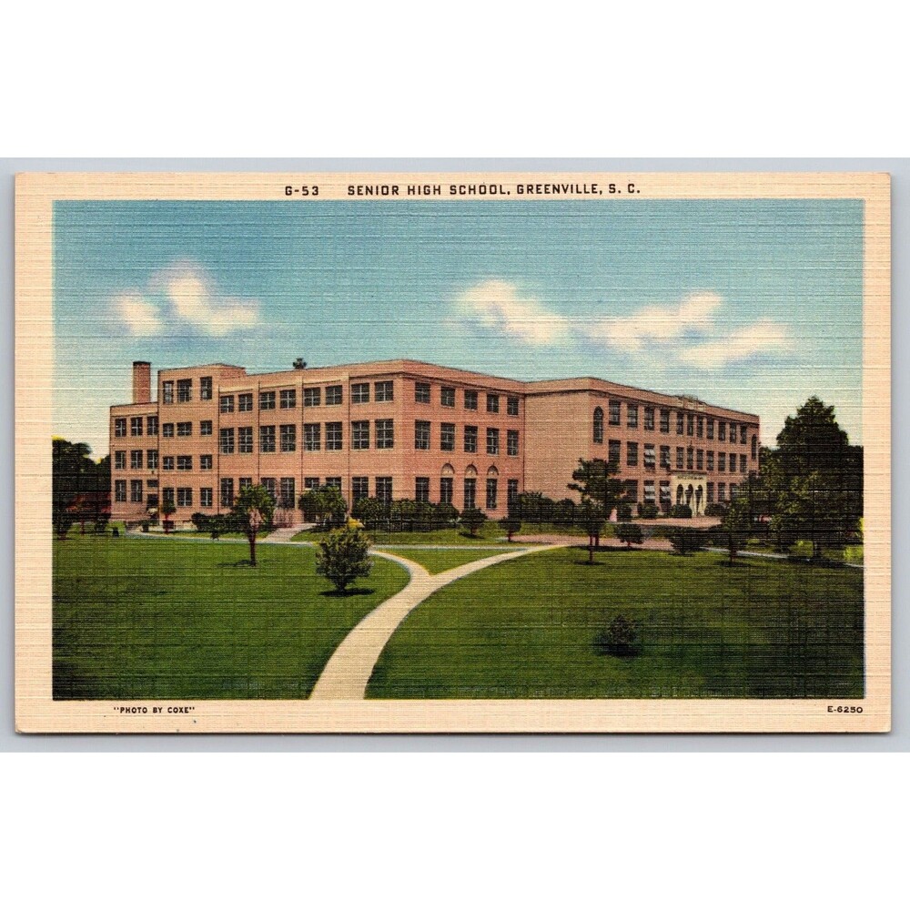 Vintage Postcard Greenville SC Senior High School G-53 Asheville Post Card Co